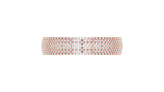 41.58 Ctw Round Cut Diamond Bangle | Wide Pavé Diamond Bangle Set In Luxury 14K Rose Gold