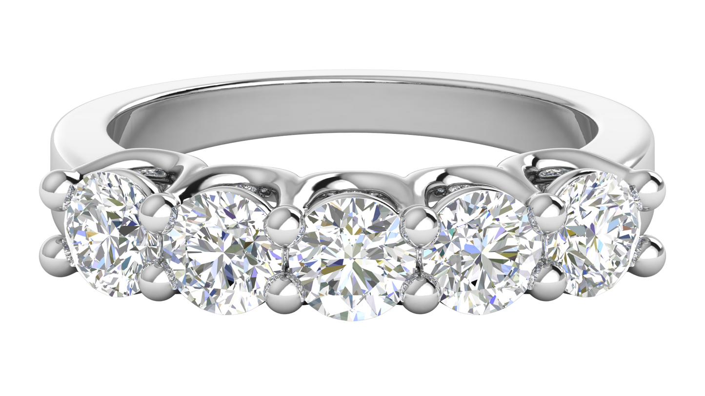 2.00 Ctw Five-Stone Wedding Band With U-Shape Prong Setting In 14K White Gold