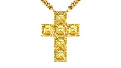 6.00 Ctw Asscher Cut Yellow Diamond Cross Pendant In 14K Yellow Gold