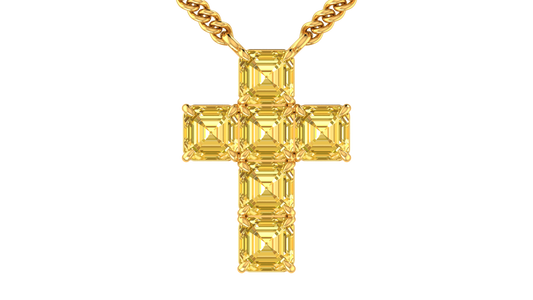 6.00 Ctw Asscher Cut Yellow Diamond Cross Pendant In 14K Yellow Gold