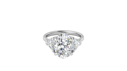 4 Carat Oval Cut Engagement Ring With Heart Shape Side Stones In 14K White Gold