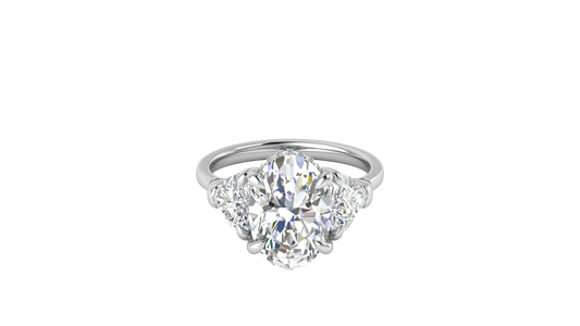 4 Carat Oval Cut Engagement Ring With Heart Shape Side Stones In 14K White Gold