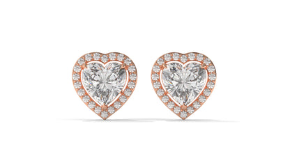 4.44 CTW Heart-Shaped Diamond Halo Stud Earrings In 14K Rose Gold – 0.44 CTW Side Stones