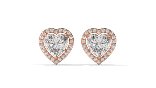 4.44 CTW Heart-Shaped Diamond Halo Stud Earrings In 14K Rose Gold – 0.44 CTW Side Stones