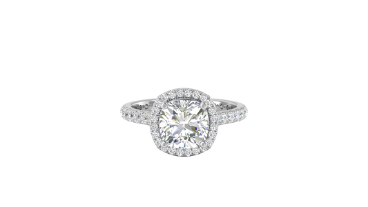 3 Carat Cushion-Cut Halo Engagement Ring With Pavé Diamond Band In 14K White Gold