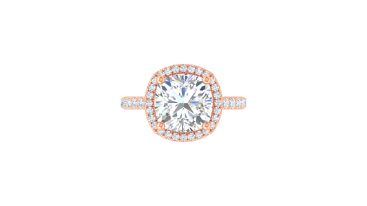 5 Carat Cushion Cut Halo Engagement Ring With Pavé Diamond Band In 14K Rose Gold