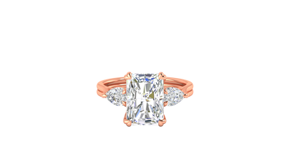 4 Carat Radiant Cut Engagement Ring With Pear Shaped Side Stones In 14K Rose Gold