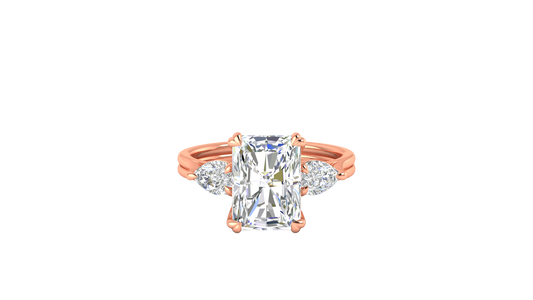 4 Carat Radiant Cut Engagement Ring With Pear Shaped Side Stones In 14K Rose Gold