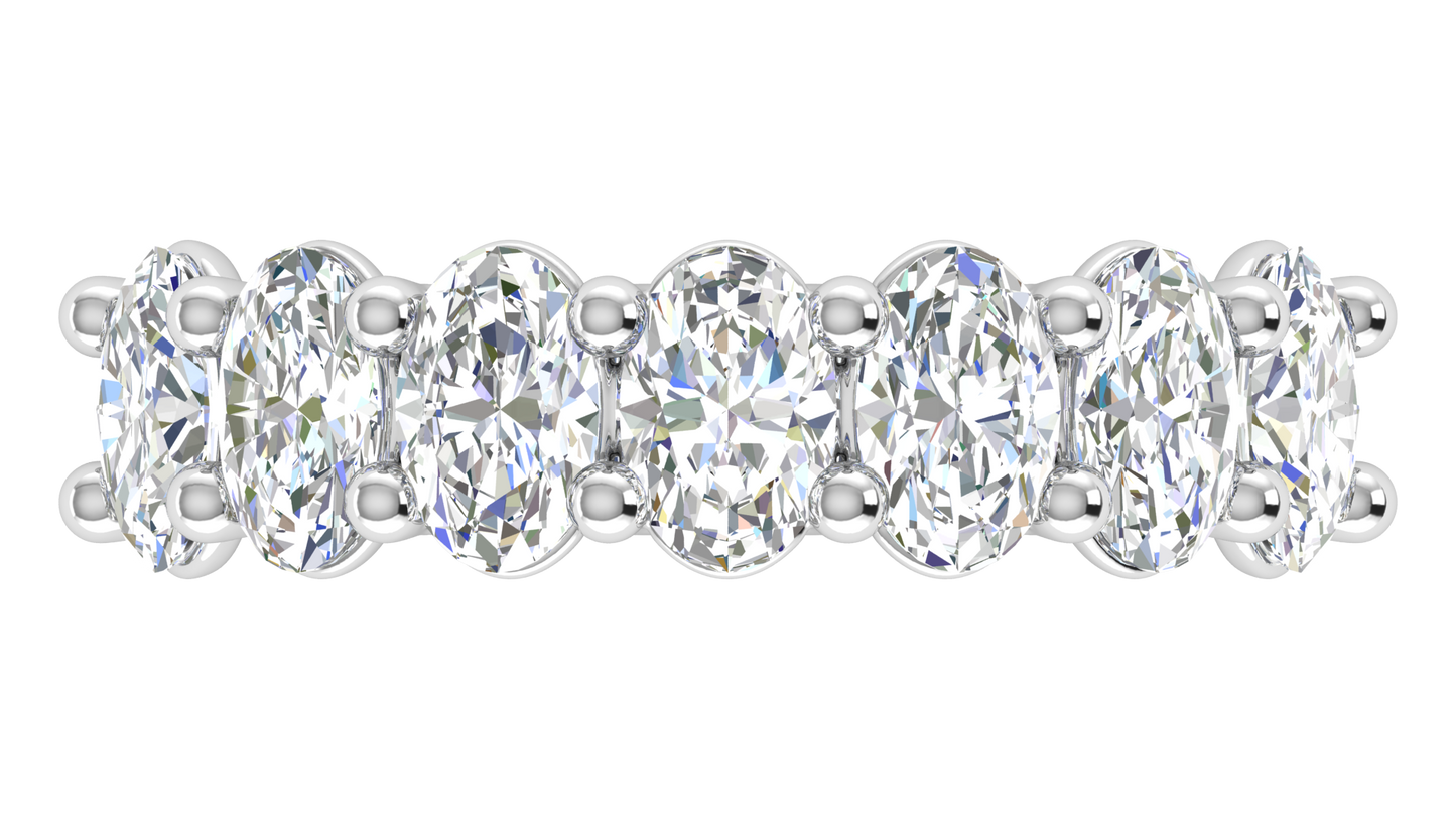 2.80 CTW Oval Cut Diamond 7-Stone Wedding Band in 14K White Gold - U - Shape Prong Setting