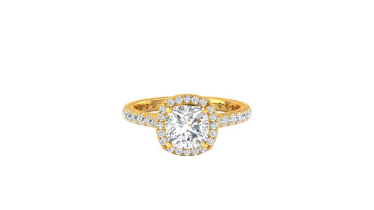 2 Carat Cushion-Cut Halo Engagement Ring With Pavé Diamond Band In 14K Yellow Gold