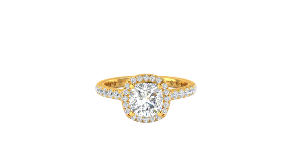 2 Carat Cushion-Cut Halo Engagement Ring With Pavé Diamond Band In 14K Yellow Gold