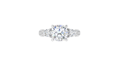 3 Carat Cushion-Cut Engagement Ring With Pear-Shaped Side Stones In 14K White Gold