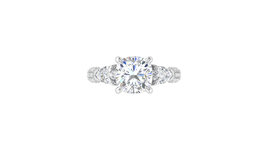 3 Carat Cushion-Cut Engagement Ring With Pear-Shaped Side Stones In 14K White Gold