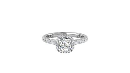 1 Carat Cushion-Cut Halo Engagement Ring With Pavé Diamond Band In 14K White Gold