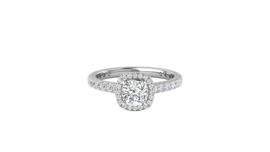 1 Carat Cushion-Cut Halo Engagement Ring With Pavé Diamond Band In 14K White Gold