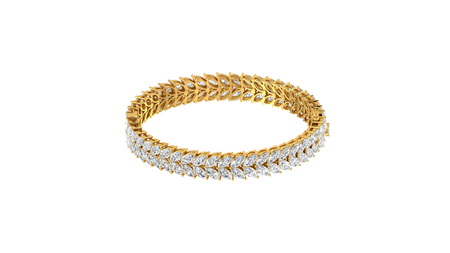 37.60 Ctw Marquise Cut Diamond Bangle | Marquise Leaf Diamond Bangle Set In Luxury 14K Yellow Gold