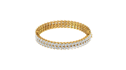 37.60 Ctw Marquise Cut Diamond Bangle | Marquise Leaf Diamond Bangle Set In Luxury 14K Yellow Gold