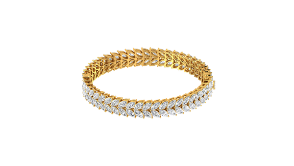 37.60 Ctw Marquise Cut Diamond Bangle | Marquise Leaf Diamond Bangle Set In Luxury 14K Yellow Gold