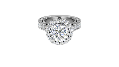 4 Carat Vintage Style Round Engagement Ring In 14K White Gold
