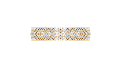 41.58 Ctw Round Cut Diamond Bangle | Wide Pavé Diamond Bangle Set In Luxury 14K Yellow Gold