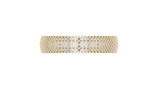 41.58 Ctw Round Cut Diamond Bangle | Wide Pavé Diamond Bangle Set In Luxury 14K Yellow Gold
