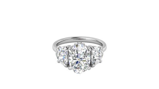 3 Carat Oval Cut Engagement Ring With Half Moon Side Stones In 14K White Gold
