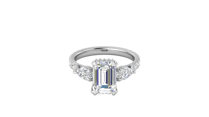 3 Carat Emerald Cut Engagement Ring With Pear Side Stones In 14K White Gold