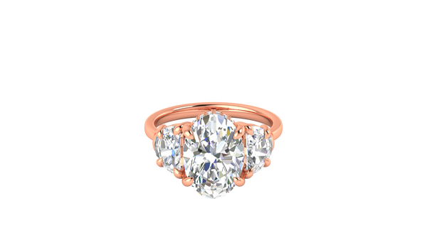 4 Carat Oval Cut Engagement Ring With Half Moon Side Stones In 14K Rose Gold