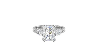 3 Carat Radiant Cut Engagement Ring With Pear Shaped Side Stones In 14K White Gold
