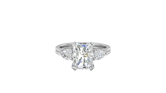 3 Carat Radiant Cut Engagement Ring With Pear Shaped Side Stones In 14K White Gold