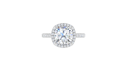 4 Carat Cushion-Cut Halo Engagement Ring With Pavé Diamond Band In 14K White Gold