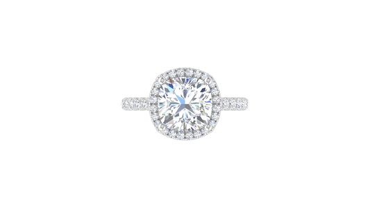 4 Carat Cushion-Cut Halo Engagement Ring With Pavé Diamond Band In 14K White Gold