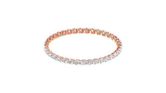 39.00 Ctw Round Cut Diamond Bangle | Twisted Eternity Diamond Bangle Set In Luxury 14K Rose Gold
