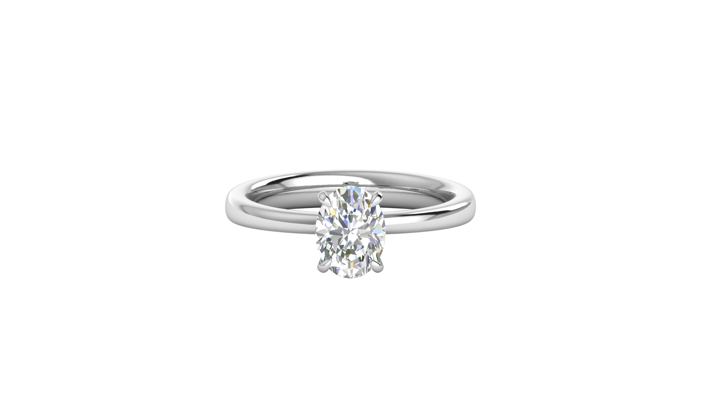 1.00 Ctw Oval Cut Solitaire Engagement Ring Set In 14K White Gold