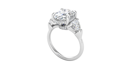 3 Carat Oval Cut Engagement Ring With Heart Shape Side Stones In 14K White Gold