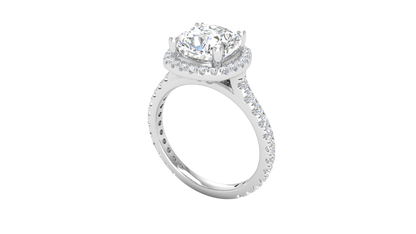 3 Carat Cushion-Cut Halo Engagement Ring With Pavé Diamond Band In 14K White Gold