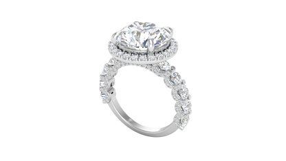 Opulent 5.00 Carat Round-Cut Halo Engagement Ring With Pavé Diamond Band In 14K White Gold