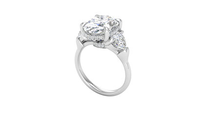 4 Carat Oval Cut Engagement Ring With Heart Shape Side Stones In 14K White Gold