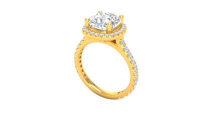 3 Carat Cushion-Cut Halo Engagement Ring With Pavé Diamond Band In 14K Yellow Gold