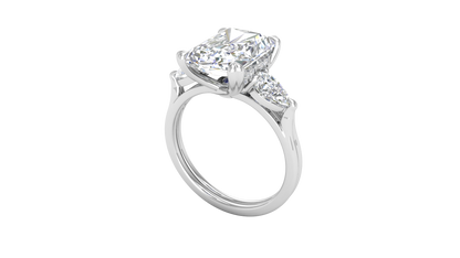 4 Carat Radiant Cut Engagement Ring With Pear Shaped Side Stones In 14K White Gold