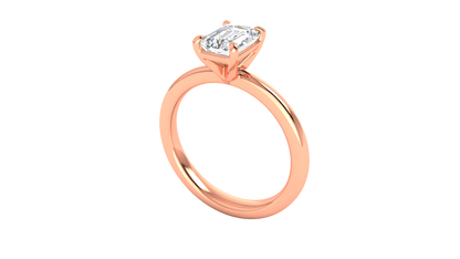 1.00 Ctw Emerald Cut Solitaire Engagement Ring Set In 14K Rose Gold