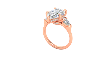4 Carat Pear Cut Engagement Ring With Pear Shape Side Stones In 14K Rose Gold