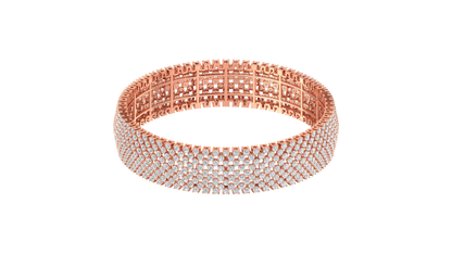41.58 Ctw Round Cut Diamond Bangle | Wide Pavé Diamond Bangle Set In Luxury 14K Rose Gold