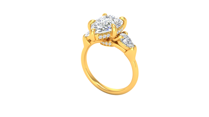 3 Carat Pear Cut Engagement Ring With Pear Shape Side Stones In 14K Yellow Gold