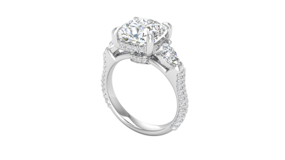 4 Carat Cushion-Cut Engagement Ring With Pear-Shaped Side Stones In 14K White Gold