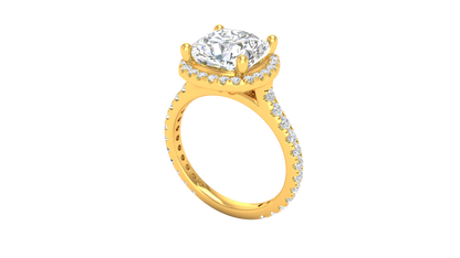 4 Carat Cushion-Cut Halo Engagement Ring With Pavé Diamond Band In 14K Yellow Gold