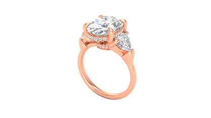 4 Carat Oval Cut Engagement Ring With Heart Shape Side Stones In 14K Rose Gold