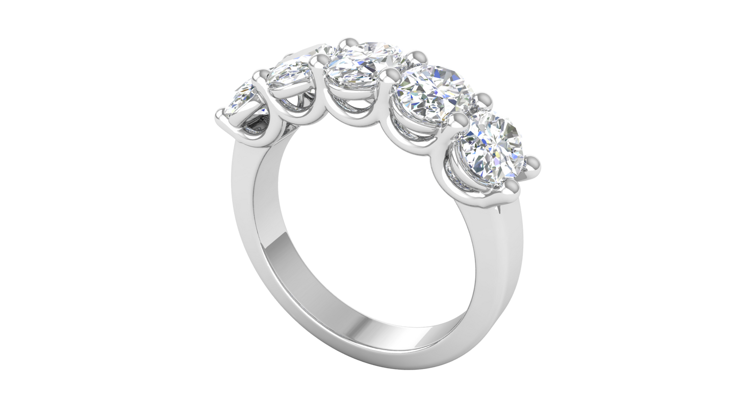 2.50 Ctw Luxurious Oval Cut Five-Stone Wedding Band With U-Shape Prong Setting In 14K White Gold