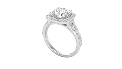 2.00 Carat Round-Cut Halo Engagement Ring With Pavé Diamond Band In 14K White Gold