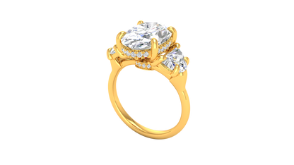 4 Carat Oval Cut Engagement Ring With Half Moon Side Stones In 14K Yellow Gold